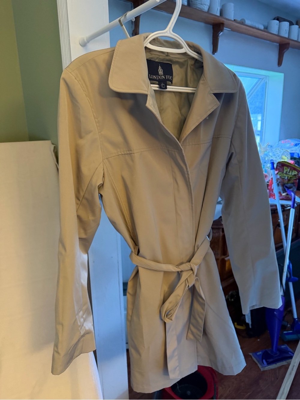 London Fog Women's Tan Trench Coat with Tie Belt